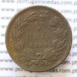 MOEDA 5 RÉIS BRONZE (V RÉIS) 1886 (BC-) - REI D. LUIS I - WORLD COINS PORTUGAL KM525