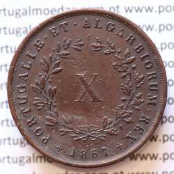 MOEDA 10 RÉIS COBRE (X RÉIS) 1867 (MBC) - REI D. LUÍS I - WORLD COINS PORTUGAL KM514