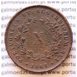 MOEDA 10 RÉIS COBRE (X RÉIS) 1867 (MBC) - REI D. LUIS I - WORLD COINS PORTUGAL KM514