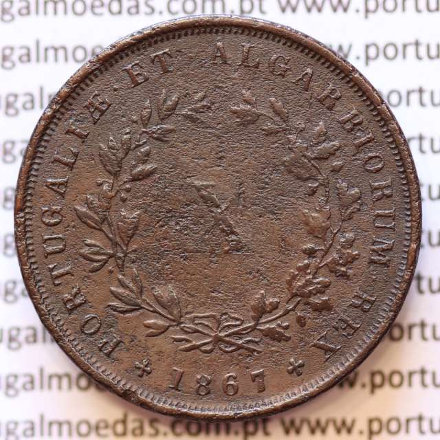 MOEDA 10 RÉIS COBRE (X RÉIS) 1867 (MBC) - REI D. LUIS I - WORLD COINS PORTUGAL KM514