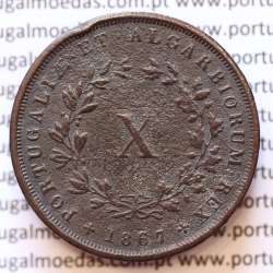 MOEDA 10 RÉIS COBRE (X RÉIS) 1867 (MBC) - REI D. LUIS I - WORLD COINS PORTUGAL KM514