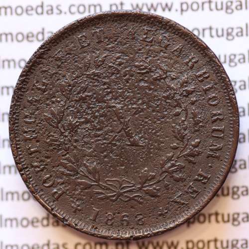 MOEDA 10 RÉIS COBRE (X RÉIS) 1868 (BC / MBC) - REI D. LUIS I - WORLD COINS PORTUGAL KM514