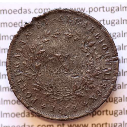 MOEDA 10 RÉIS COBRE (X RÉIS) 1868 (BC) - REI D. LUIS I - WORLD COINS PORTUGAL KM514