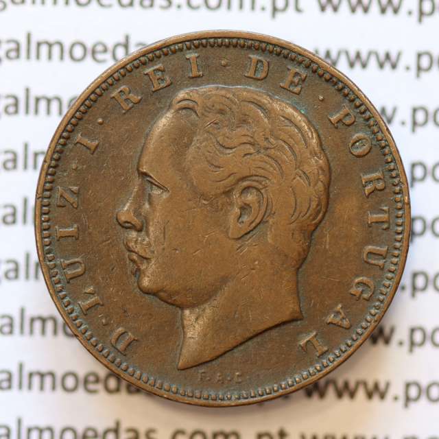 MOEDA 10 RÉIS BRONZE (X RÉIS) 1882 (MBC+) - REI D. LUIS I - WORLD COINS PORTUGAL KM526