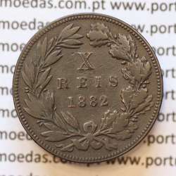 MOEDA 10 RÉIS BRONZE (X RÉIS) 1882 (MBC) - REI D. LUIS I - WORLD COINS PORTUGAL KM526