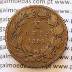 MOEDA 10 RÉIS BRONZE (X RÉIS) 1882 (BC) - REI D. LUIS I - WORLD COINS PORTUGAL KM526