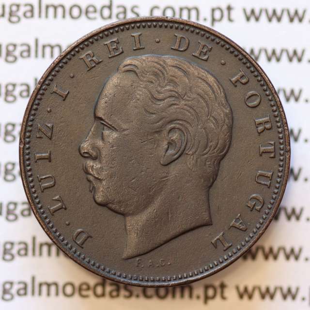 MOEDA 10 RÉIS BRONZE (X RÉIS) 1883 (MBC+ / BELA-) - REI D. LUIS I - WORLD COINS PORTUGAL KM526