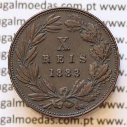 MOEDA 10 RÉIS BRONZE (X RÉIS) 1883 (MBC+ / BELA-) - REI D. LUIS I - WORLD COINS PORTUGAL KM526