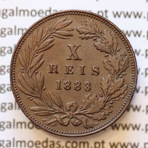 MOEDA 10 RÉIS BRONZE (X RÉIS) 1883 (MBC+) - REI D. LUIS I - WORLD COINS PORTUGAL KM526