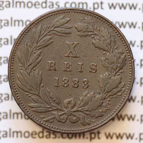 MOEDA 10 RÉIS BRONZE (X RÉIS) 1883 (MBC+) - REI D. LUIS I - WORLD COINS PORTUGAL KM526