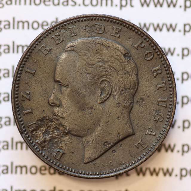 MOEDA 10 RÉIS BRONZE (X RÉIS) 1883 (MBC) - REI D. LUIS I - WORLD COINS PORTUGAL KM526