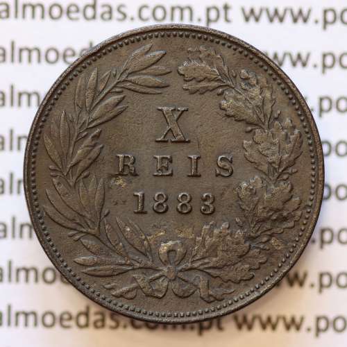 MOEDA 10 RÉIS BRONZE (X RÉIS) 1883 (MBC) - REI D. LUIS I - WORLD COINS PORTUGAL KM526