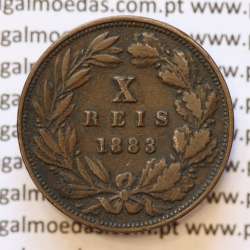MOEDA 10 RÉIS BRONZE (X RÉIS) 1883 (MBC) - REI D. LUIS I - WORLD COINS PORTUGAL KM526