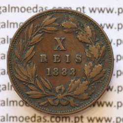 MOEDA 10 RÉIS BRONZE (X RÉIS) 1883 (MBC) - REI D. LUIS I - WORLD COINS PORTUGAL KM526