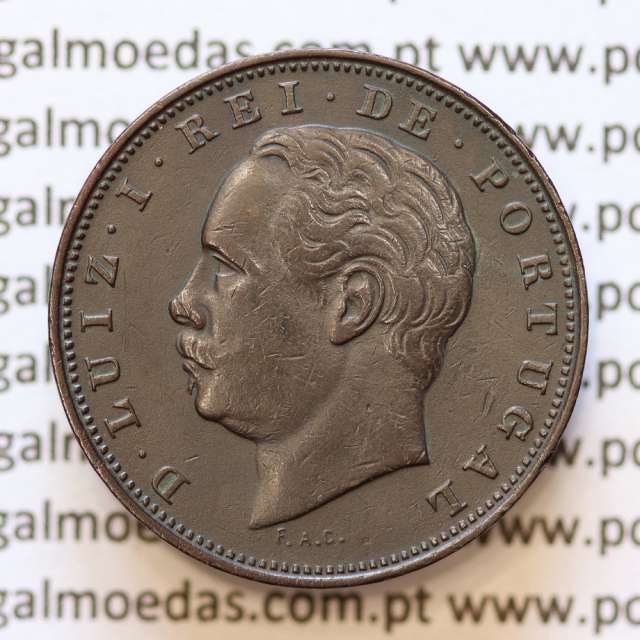 MOEDA 10 RÉIS BRONZE (X RÉIS) 1884 (MBC+/ BELA) - REI D. LUIS I - WORLD COINS PORTUGAL KM526