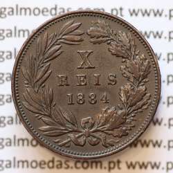 MOEDA 10 RÉIS BRONZE (X RÉIS) 1884 (MBC+/ BELA) - REI D. LUIS I - WORLD COINS PORTUGAL KM526