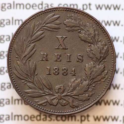MOEDA 10 RÉIS BRONZE (X RÉIS) 1884 (MBC+) - REI D. LUIS I - WORLD COINS PORTUGAL KM526