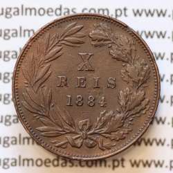 MOEDA 10 RÉIS BRONZE (X RÉIS) 1884 (MBC+) - REI D. LUIS I - WORLD COINS PORTUGAL KM526