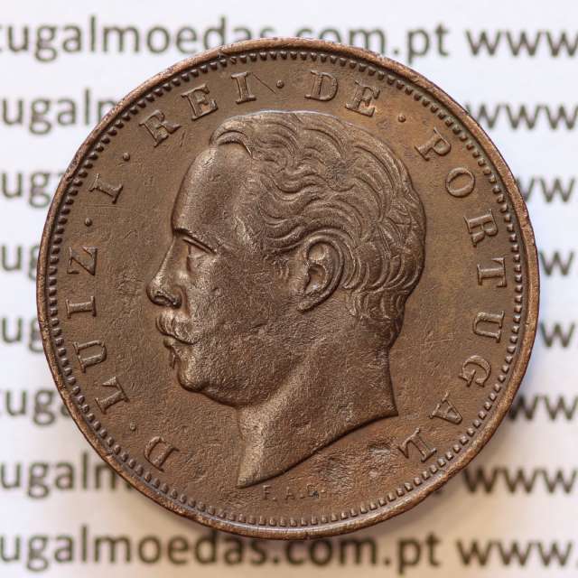 MOEDA 10 RÉIS BRONZE (X RÉIS) 1884 (MBC+) - REI D. LUIS I - WORLD COINS PORTUGAL KM526