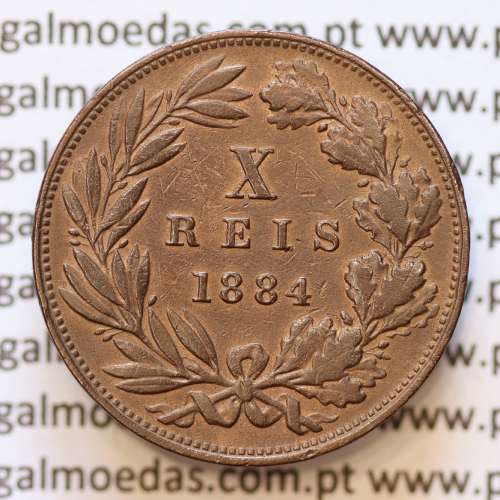 MOEDA 10 RÉIS BRONZE (X RÉIS) 1884 (MBC+) - REI D. LUIS I - WORLD COINS PORTUGAL KM526