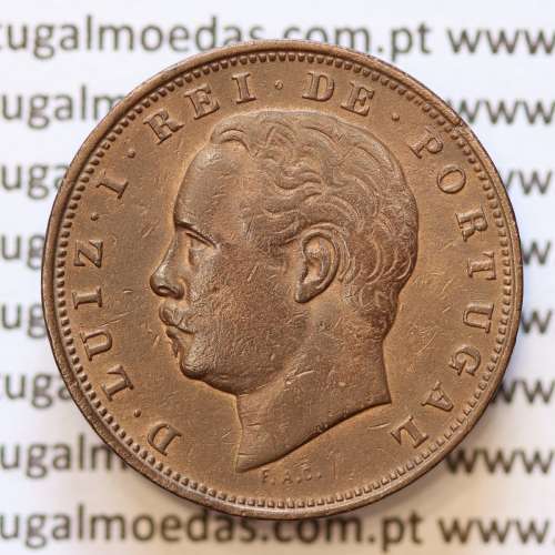 MOEDA 10 RÉIS BRONZE (X RÉIS) 1884 (MBC+) - REI D. LUIS I - WORLD COINS PORTUGAL KM526