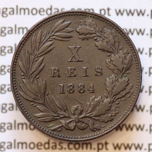 MOEDA 10 RÉIS BRONZE (X RÉIS) 1884 (MBC+) - REI D. LUIS I - WORLD COINS PORTUGAL KM526