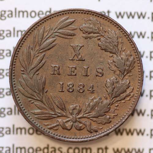 MOEDA 10 RÉIS BRONZE (X RÉIS) 1884 (MBC+) - REI D. LUIS I - WORLD COINS PORTUGAL KM526