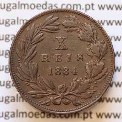 MOEDA 10 RÉIS BRONZE (X RÉIS) 1884 (MBC+) - REI D. LUIS I - WORLD COINS PORTUGAL KM526