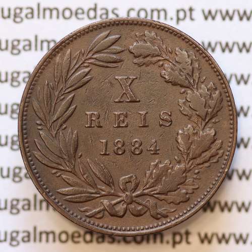 MOEDA 10 RÉIS BRONZE (X RÉIS) 1884 (MBC+) - REI D. LUIS I - WORLD COINS PORTUGAL KM526