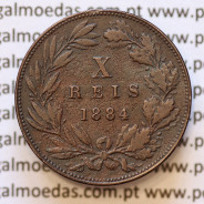 MOEDA 10 RÉIS BRONZE (X RÉIS) 1884 (MBC) - REI D. LUIS I - WORLD COINS PORTUGAL KM526