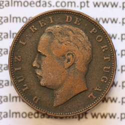 MOEDA 10 RÉIS BRONZE (X RÉIS) 1884 (MBC) - REI D. LUIS I - WORLD COINS PORTUGAL KM526