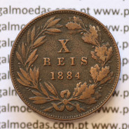MOEDA 10 RÉIS BRONZE (X RÉIS) 1884 (MBC) - REI D. LUIS I - WORLD COINS PORTUGAL KM526