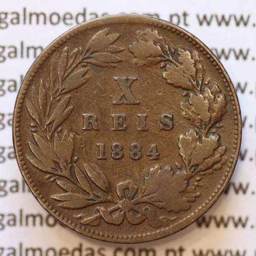 MOEDA 10 RÉIS BRONZE (X RÉIS) 1884 (BC+) - REI D. LUIS I - WORLD COINS PORTUGAL KM526