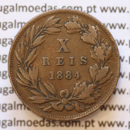 MOEDA 10 RÉIS BRONZE (X RÉIS) 1884 (BC+) - REI D. LUIS I - WORLD COINS PORTUGAL KM526