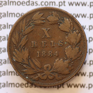 MOEDA 10 RÉIS BRONZE (X RÉIS) 1884 (BC) - REI D. LUIS I - WORLD COINS PORTUGAL KM526