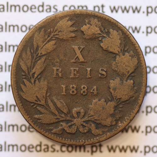 MOEDA 10 RÉIS BRONZE (X RÉIS) 1884 (BC) - REI D. LUIS I - WORLD COINS PORTUGAL KM526