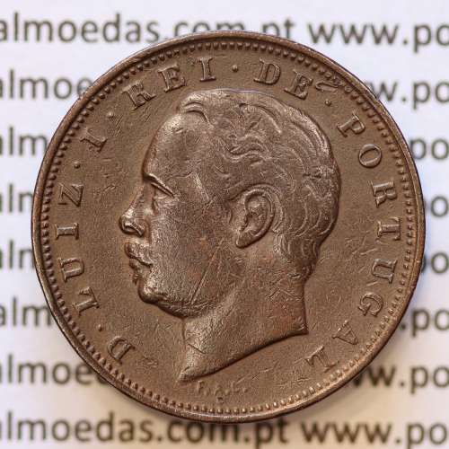 MOEDA 10 RÉIS BRONZE (X RÉIS) 1885 (MBC+) - REI D. LUIS I - WORLD COINS PORTUGAL KM526