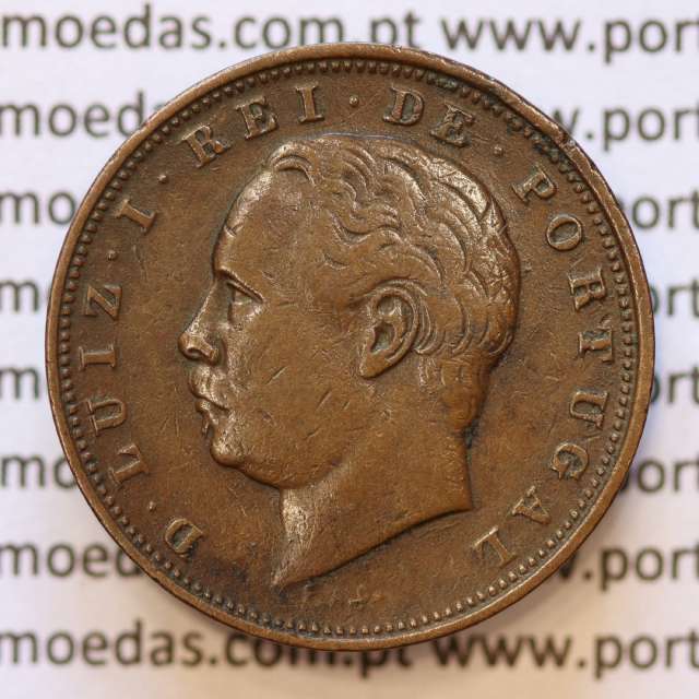MOEDA 10 RÉIS BRONZE (X RÉIS) 1885 (MBC+) - REI D. LUIS I - WORLD COINS PORTUGAL KM526