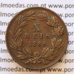 MOEDA 10 RÉIS BRONZE (X RÉIS) 1885 (MBC+) - REI D. LUIS I - WORLD COINS PORTUGAL KM526