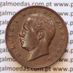 MOEDA 10 RÉIS BRONZE (X RÉIS) 1885 (MBC+) - REI D. LUIS I - WORLD COINS PORTUGAL KM526