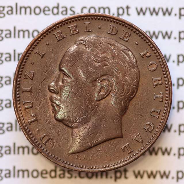 MOEDA 10 RÉIS BRONZE (X RÉIS) 1885 (MBC+) - REI D. LUIS I - WORLD COINS PORTUGAL KM526
