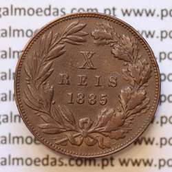 MOEDA 10 RÉIS BRONZE (X RÉIS) 1885 (MBC+) - REI D. LUIS I - WORLD COINS PORTUGAL KM526
