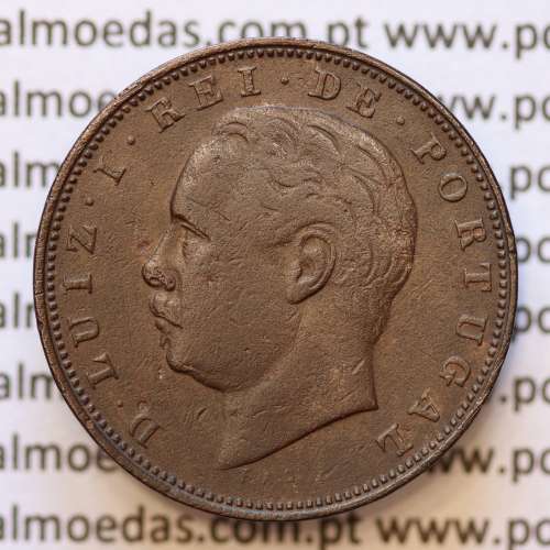 MOEDA 10 RÉIS BRONZE (X RÉIS) 1885 (MBC) - REI D. LUIS I - WORLD COINS PORTUGAL KM526