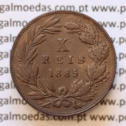 MOEDA 10 RÉIS BRONZE (X RÉIS) 1885 (MBC) - REI D. LUIS I - WORLD COINS PORTUGAL KM526