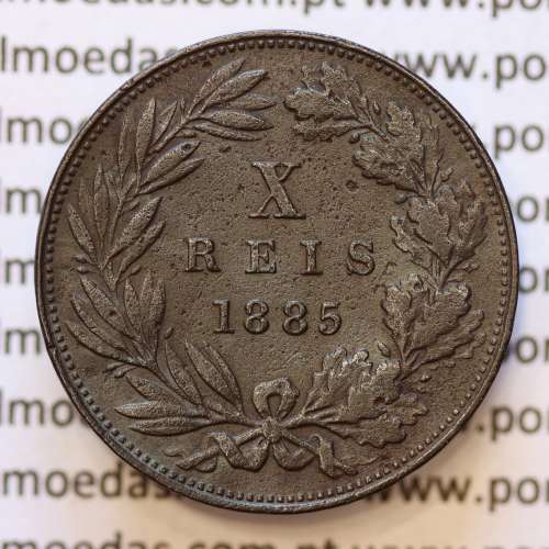 MOEDA 10 RÉIS BRONZE (X RÉIS) 1885 (BC+) - REI D. LUIS I - WORLD COINS PORTUGAL KM526