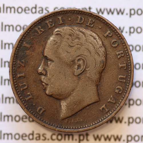 MOEDA 10 RÉIS BRONZE (X RÉIS) 1885 (MBC) - REI D. LUIS I - WORLD COINS PORTUGAL KM526
