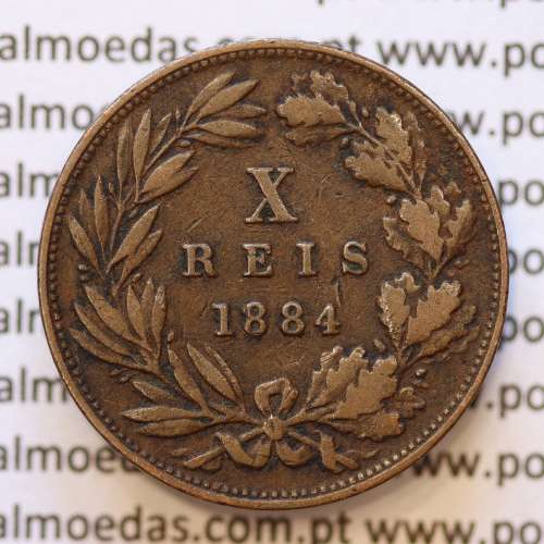 MOEDA 10 RÉIS BRONZE (X RÉIS) 1885 (MBC) - REI D. LUIS I - WORLD COINS PORTUGAL KM526