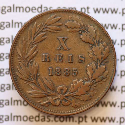 MOEDA 10 RÉIS BRONZE (X RÉIS) 1885 (MBC) - REI D. LUIS I - WORLD COINS PORTUGAL KM526