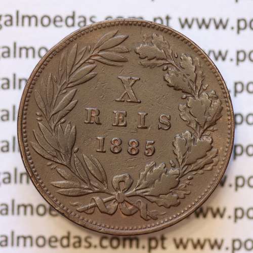 MOEDA 10 RÉIS BRONZE (X RÉIS) 1885 (MBC) - REI D. LUIS I - WORLD COINS PORTUGAL KM526