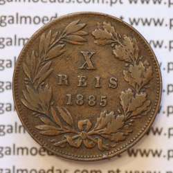 MOEDA 10 RÉIS BRONZE (X RÉIS) 1885 (MBC) - REI D. LUIS I - WORLD COINS PORTUGAL KM526